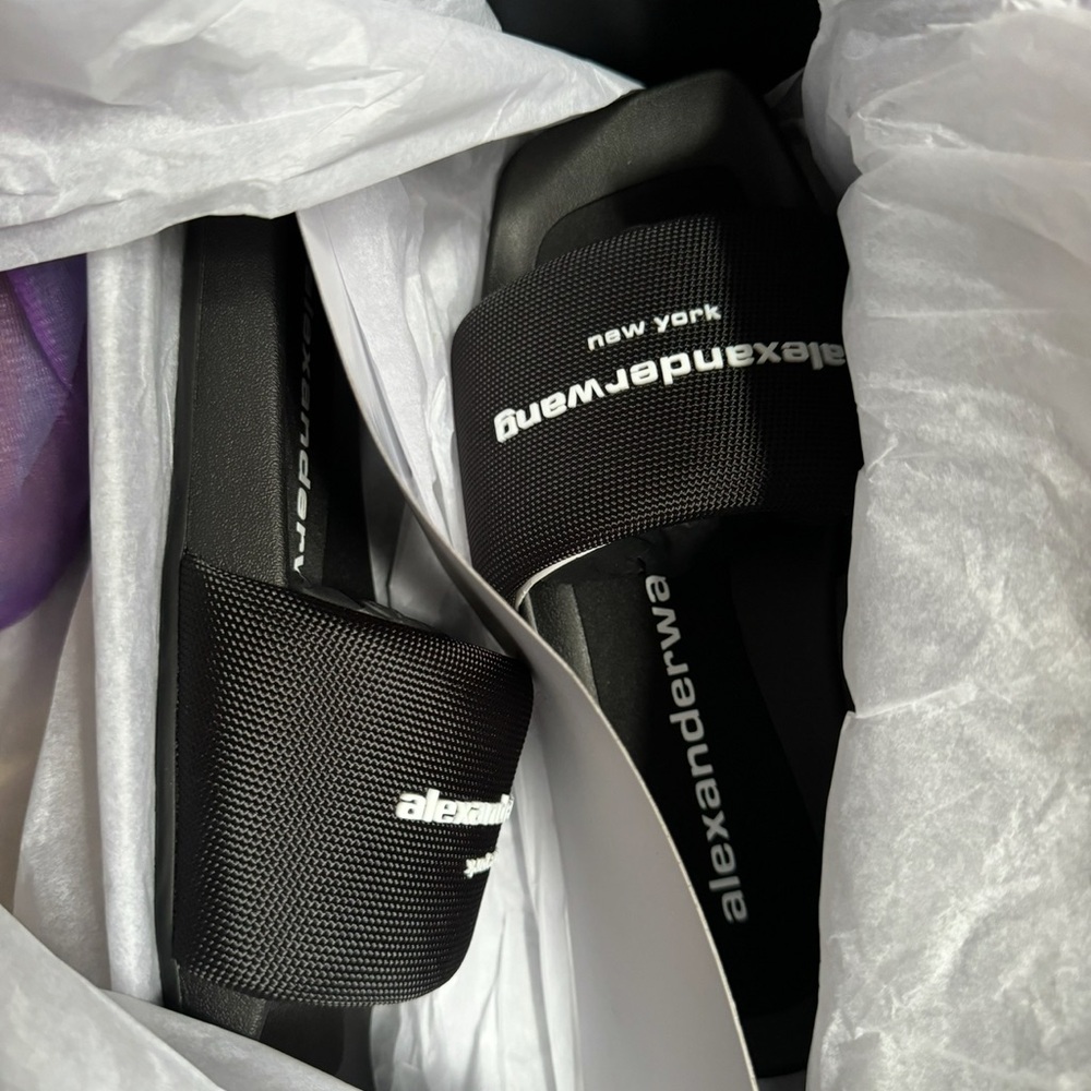 Alexander Wang Black Textured Slides